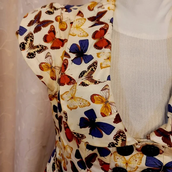 Anthropologie Elevenses Butterfly cap sleeve blazer jacket buttonup cardigan top - Picture 3 of 11